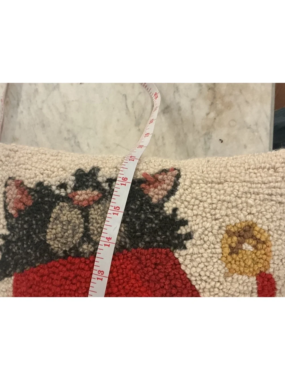 Handmade Hooked Wool Cat Decorative Christmas Pillow